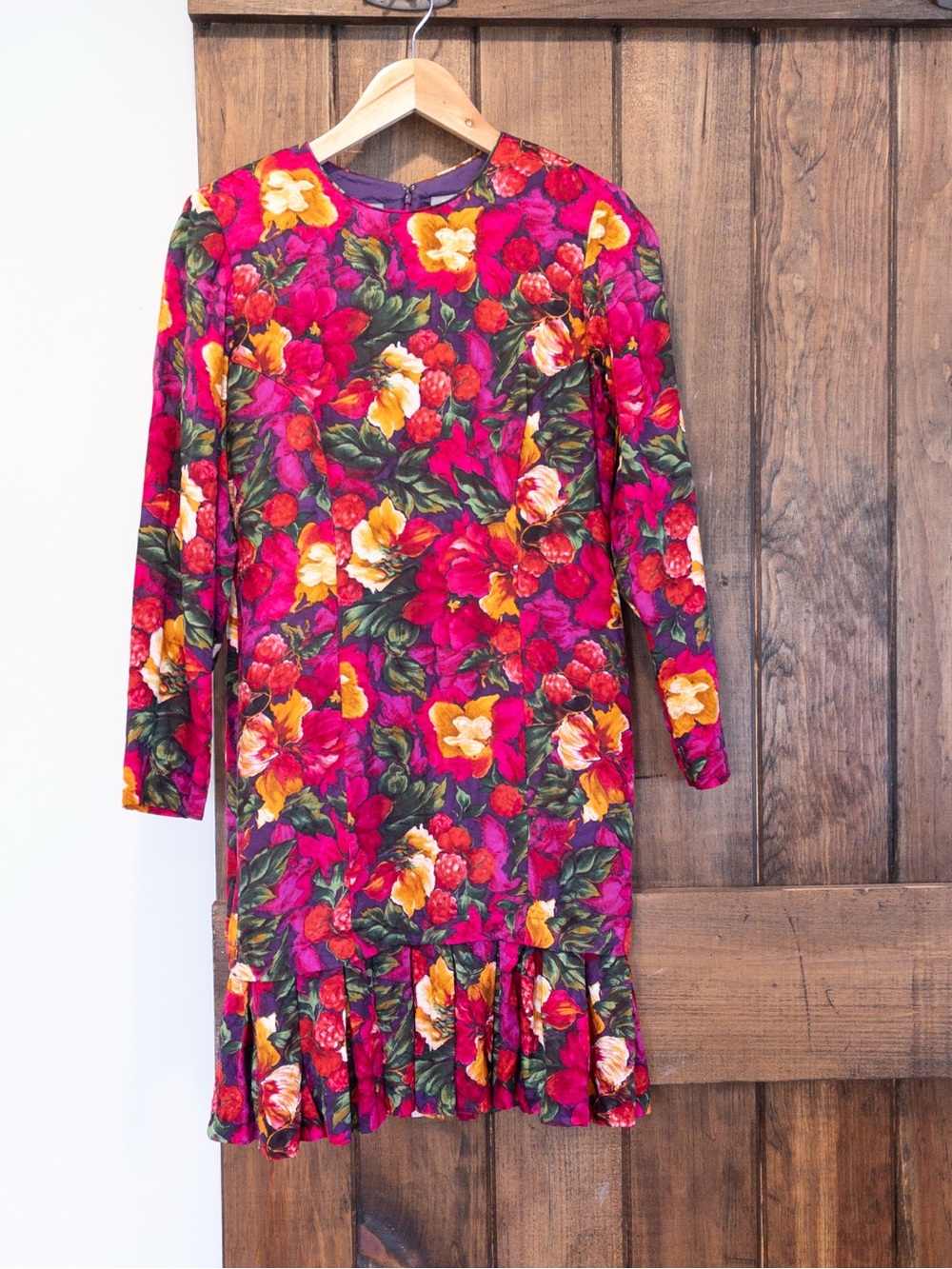Vintage 1980’s Liz Claiborne Silk Floral Jewel Tone Ruffle Pleat Shift Dress 2